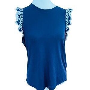 Kate Spade Navy Blue Ruffle Sleeve Top size small.